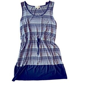 Oliv & Oak Cinch Waist Casual Dress Navy Blue and White Stripe  XXL